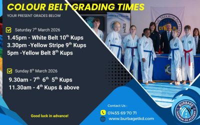 COLOUR BELT GRADING TIMES 7TH & 8TH MARCH!!